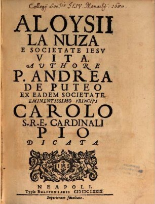 Aloysii LaNuzae e Soc. Iesu vita