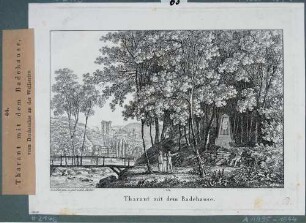 Tharandt mit dem Denkmal "Den Verschönerern Tharandts gewidmet", aus: "70 Mahlerische An- und Aussichten der Umgegend von Dresden"