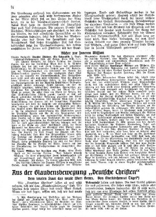 Aus der Glaubensbewegung "Deutsche Christen" : Dem totalen Staat das totale Wort Gottes