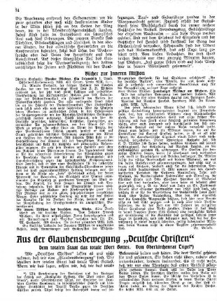 Aus der Glaubensbewegung "Deutsche Christen" : Dem totalen Staat das totale Wort Gottes