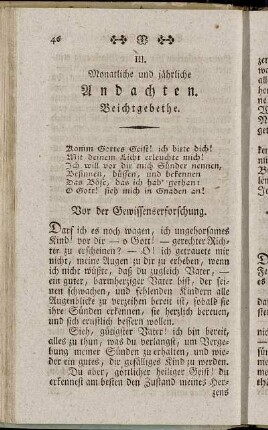 III. Monatliche und jährliche Andachten.