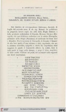 4.Ser.1.1882: Un' iscrizione greca novellamente scoperta nella Frigia, paragonata col celebre epitafio metrico d'Abercio