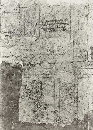Koptische Miniatur mit dem heiligen Georg zu Pferd, 12. Jahrhundert (Restaurierungsaufnahme) : Zustandsaufnahme während der Restaurierung, Teilaufahme der Rückseite, 2. Zustand