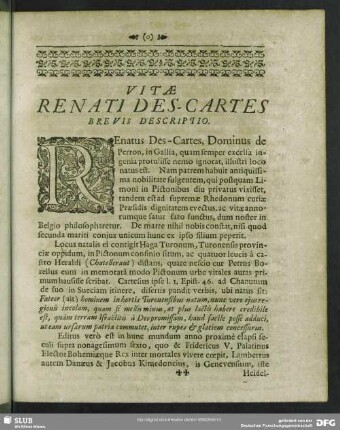 Vitae Renati Des-Cartes Brevis Descriptio