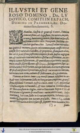 Illustri et Generoso Domino, Dn. Ludovico, Comiti in Erpach …