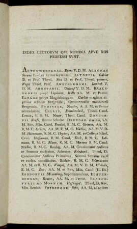 Index Lectorum Qui Nomina Apud Nos Professi Sunt.