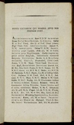 Index Lectorum Qui Nomina Apud Nos Professi Sunt.