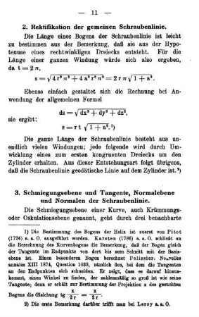 3. Schmiegungsebene und Tangente, Normalebene und Normalen der Schraubenlinie.