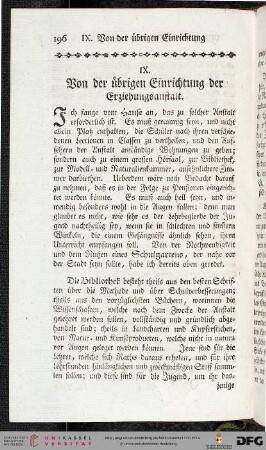 IX. Von der übrigen Einrichtung der Erziehungsanstalt