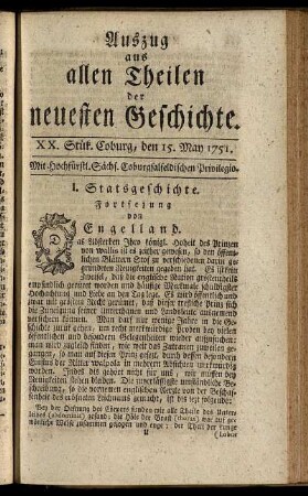 XX. Stük. Coburg, den 15. May 1751.