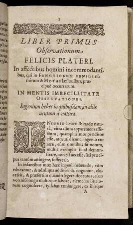 In Mentis Imbecillitate Observationes