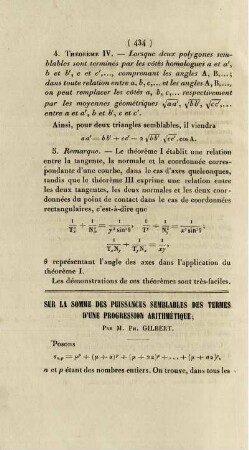 Sur la somme des puissances semblables des termes d'une progression arithmétique.