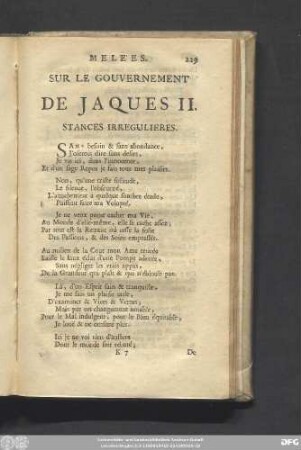 Sur Le Gouvernement De Jaques II. Stances Irregulieres.