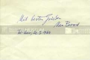 Handschriftlicher Gruß von Max Brod