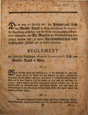 Reglement der kaiserlich königlichen octroyrten Commerzial- Leih- und Wechsel-Banck in Wien