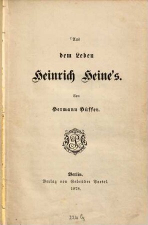Aus dem Leben Heinrich Heine‛s