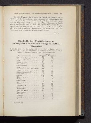 Statistik der Verfälschungen. Thätigkeit der Untersuchungsanstalten. Literatur.