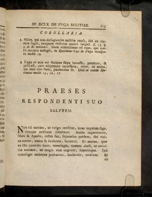 615-617, Corollaria; Praeses Respondenti Suo ...
