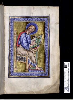 Miniatur: Evangelist Matthaeus am Schreibpult, Weingarten, 13. Jh