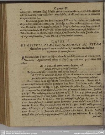 Caput II. De Objecto Praedestinationis Ad Vitam secundum quantitatem consideratio, sententia orthodoxa exponitur & demonstratur