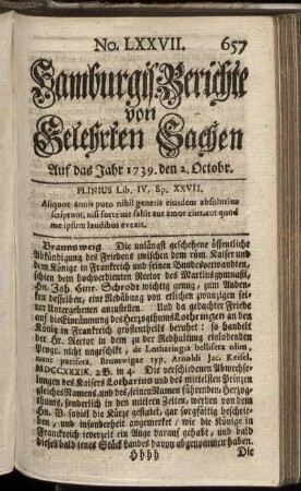 No. LXXVII. Auf das Jahr 1739. den 2. Octobr. - No. LXXXV. Auf das Jahr 1739. den 30. Octobr.