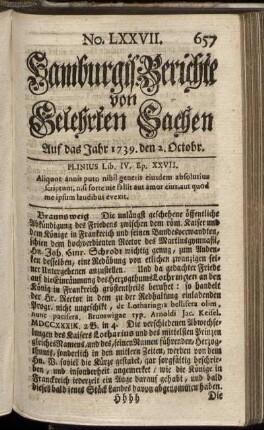 No. LXXVII. Auf das Jahr 1739. den 2. Octobr. - No. LXXXV. Auf das Jahr 1739. den 30. Octobr.