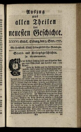 XXXVI. Stück, Coburg, den 3. Sept. 1757.