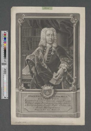 Ioannes Adamus Ickstattius : Reverend[issi]mo et Cels[issi]mo Episcopo atque Principi Herbipol[itano] atque Bamberg[ensi] a Consiliis Aulicis, et Iurisprudentiæ Profess[ori] Publ[ico] Ordin[ario] in Acad[emia] Herbipolitana. ; Natus d[ie] VI. Ian. MDCCII.