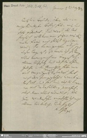 Eigenh. Brief von Johann Carl Fürchtegott Schlegel an August Wilhelm von Schlegel, Hannover, 23.03.1808