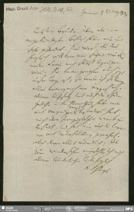 Eigenh. Brief von Johann Carl Fürchtegott Schlegel an August Wilhelm von Schlegel, Hannover, 23.03.1808