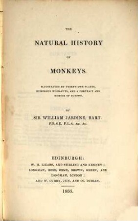 The Naturalist's Library, I. Mammalia. 1, Monkeys
