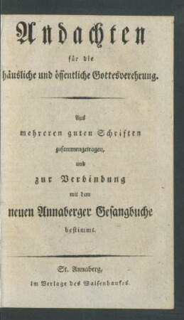 Andachten für die häusliche und öffentliche Gottesverehrung