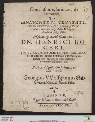 Conclusiones Iuridicae, de Iure venandi