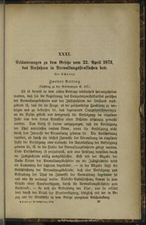 XXXI. Erläuterungen zu demGesetze vom 22. April 1873, das Verfahren in Verwaltungsstrafsachen betr.