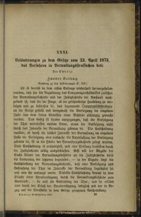 XXXI. Erläuterungen zu demGesetze vom 22. April 1873, das Verfahren in Verwaltungsstrafsachen betr.