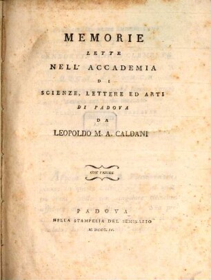 Memorie lette nell'accademia di scienze lettere ed arti di Padova