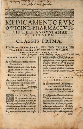 Pharmacopoeia Augustana : Iussu et auctoritae Amplissimi Senatus