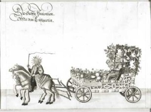 Aufzug mit Inventionen unter Herzog Augustus von Sachsen : Aufzug mit Inventionen unter Herzog Augustus von Sachsen. Ausschnitt: Die sechste Invention mit dem Lustgarten. Feder, Pinsel, Tusche, Wasserfarben; 296 x 307 mm (Bildgröße). 1613. Dresden: Hauptstaatsarchiv D:103/84