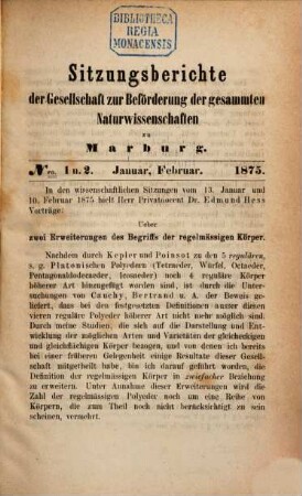 Sitzungsberichte der Gesellschaft zur Beförderung der Gesamten Naturwissenschaften zu Marburg, 1875