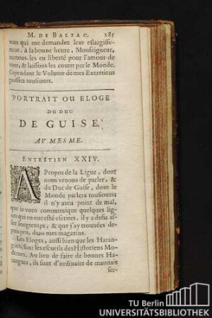 Portrait Ou Eloge Du Duc De Guise. Av Mesme. Entretien XXIV.