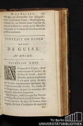 Portrait Ou Eloge Du Duc De Guise. Av Mesme. Entretien XXIV.