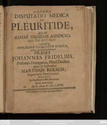 Disputatio Medica De Pleuritide
