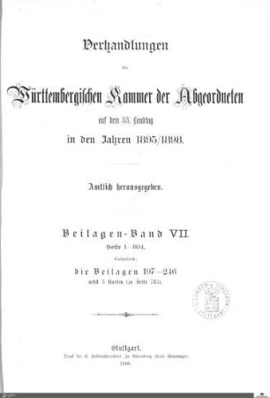 2,90: Landtag Württemberg - Kammer 2, Beilagen 1895-1899, Bd. 7