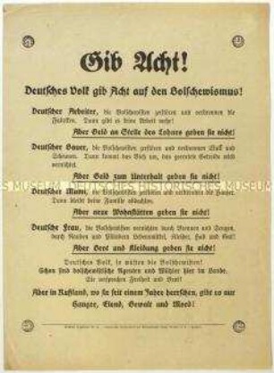 Antibolschewistisches Flugblatt aus der Zeit der Revolution von 1918/1919
