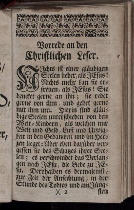 Vorrede an den Christlichen Leser.