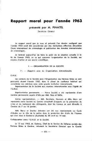 275-287, Rapport moral pour l'année 1963