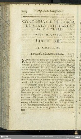 Continuatae Historiae De Ministerio Cardinalis Richelii. Anno MDCXXXVI. Liber XIII