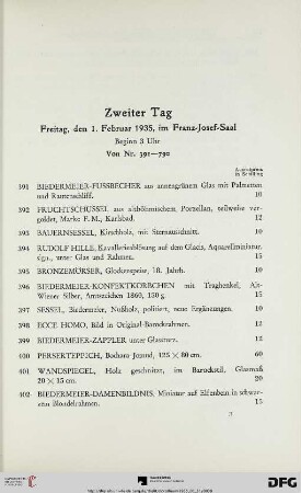 Zweiter Tag: Freitag, den 1. Februar 1935, im Franz-Josef-Saal, Beginn 3 Uhr (Nr. 391-790)