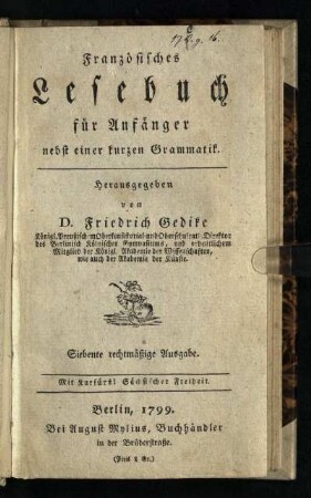 Französisches Lesebuch für Anfänger : nebst einer kurzen Grammatik