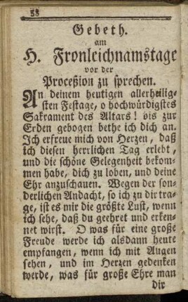 Gebeth am H. Fronleichnamstage vor der Proceßion zu sprechen.